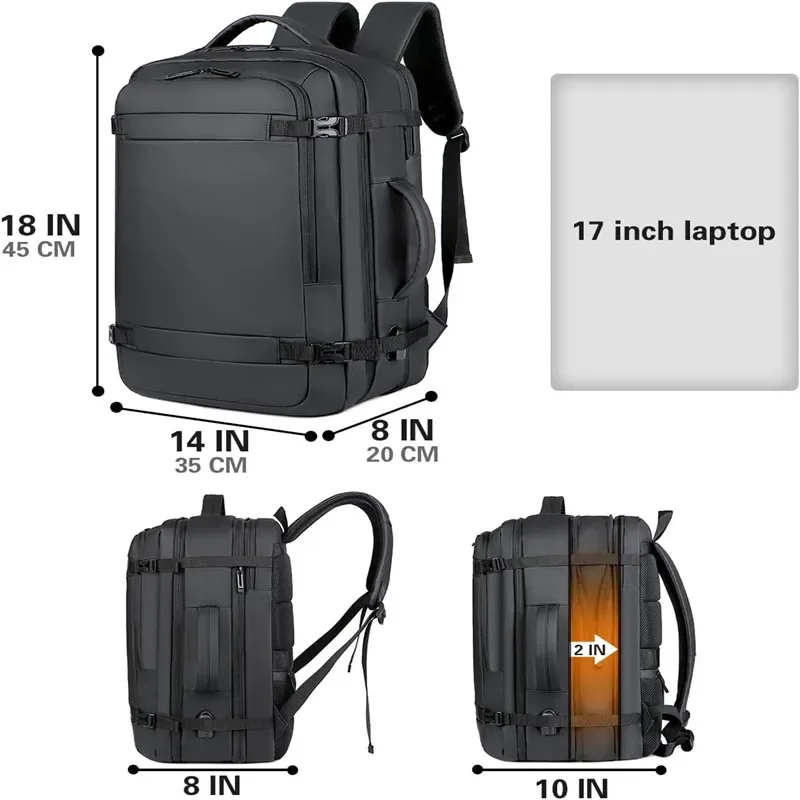 40L Expandable USB Travel Backpack Flight Approved Carry on Water Resistant 17-inch Men's Backpack Waterproof Backpack Mens Backpack