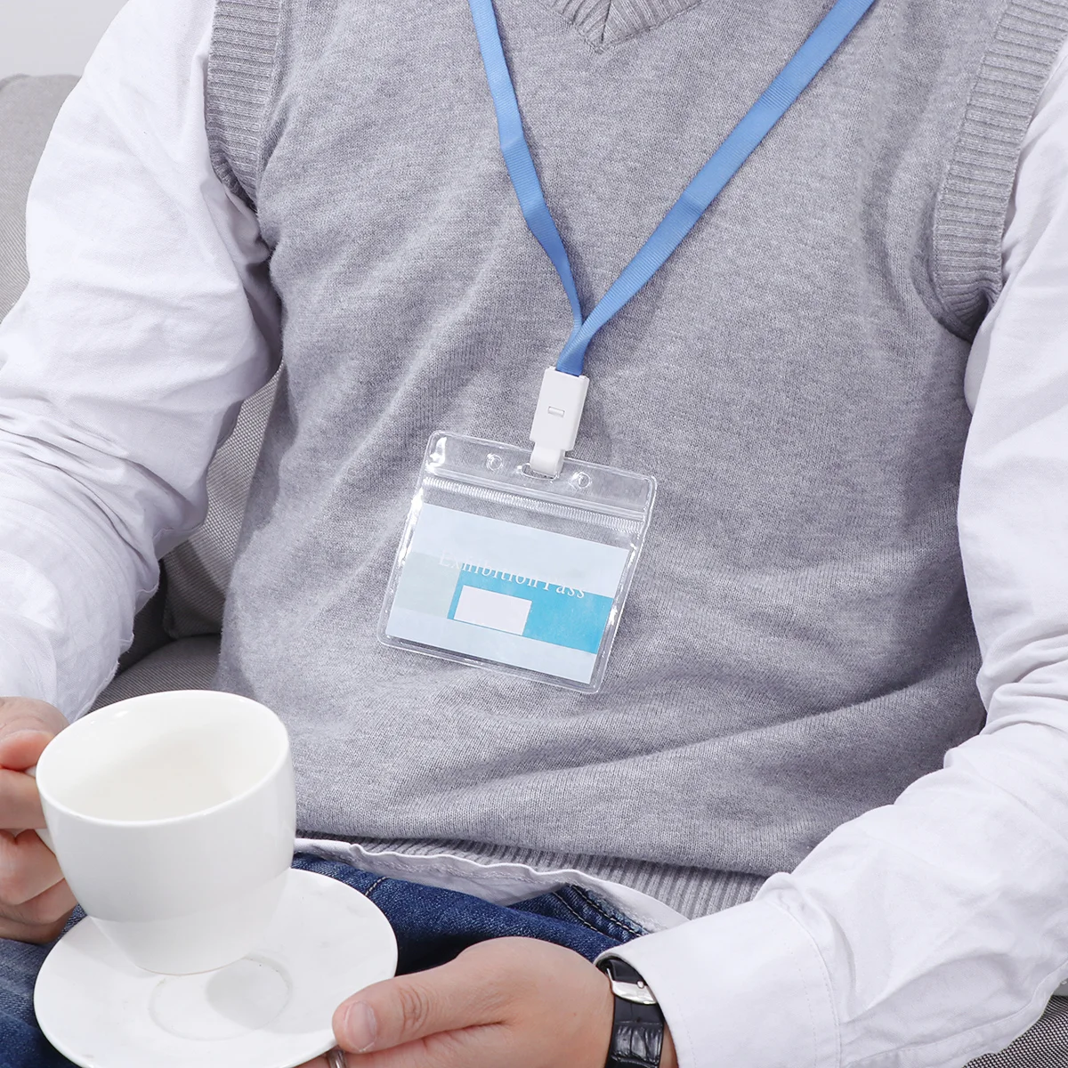 투명 비닐 플라스틱 ID 카드 투명 스탠드, 수평 이름표, 방수 명판, 사무용품