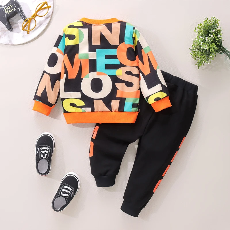 Autumn Children Boys Clothing Sets Kids Letter Print Pullover Tops and Pants 2pcs Sport Suits Baby Girls Casual Outfits