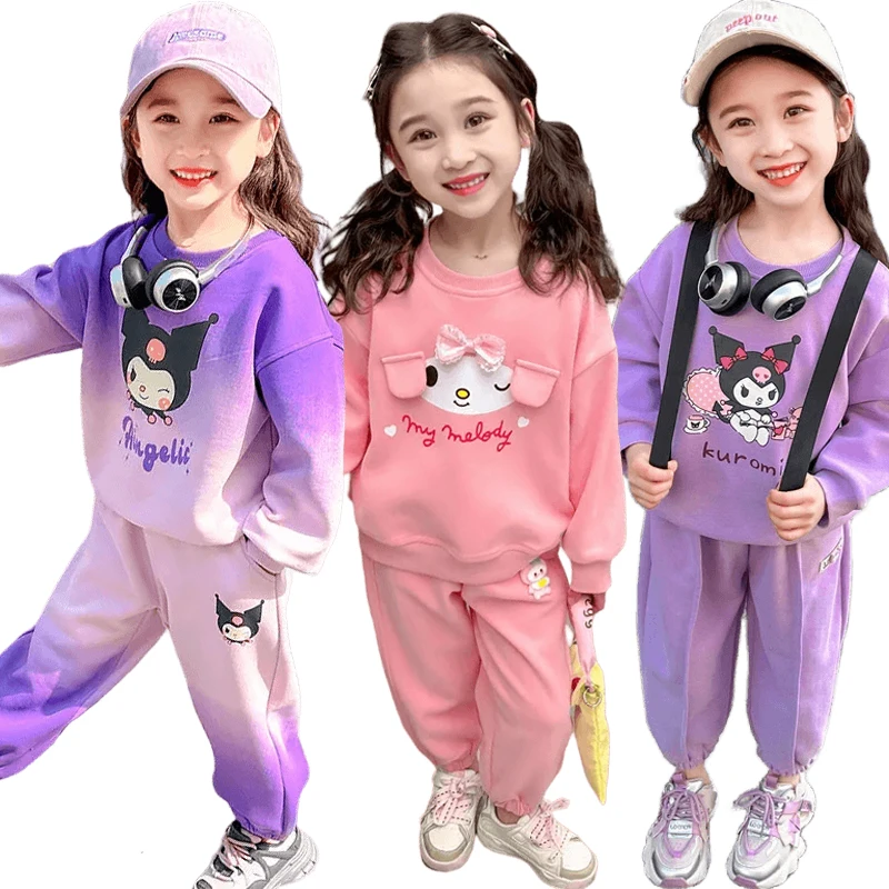 

Милый детский костюм с аниме Sanrios My Melody Kuromi, мультяшный милый Повседневный свитшот для девочек, спортивные штаны, комплект из двух предметов для малышей, подарок