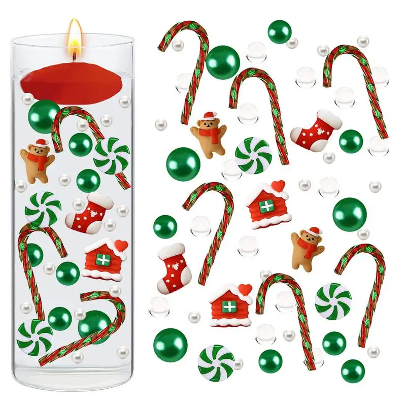 

Christmas Vase Filler decorative water baby candle holder Christmas vase filler Green Red Faux Pearl Candy Canes Christmas Decor