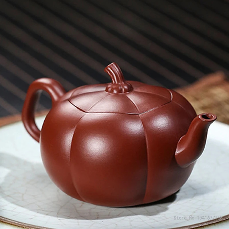Chinese Style Pumpkin Shape Teapot, Purple Clay Raw ore Dahongpao, Kung Fu Household, Pure Handmade, 200ml, Tea Pots, 1Pc