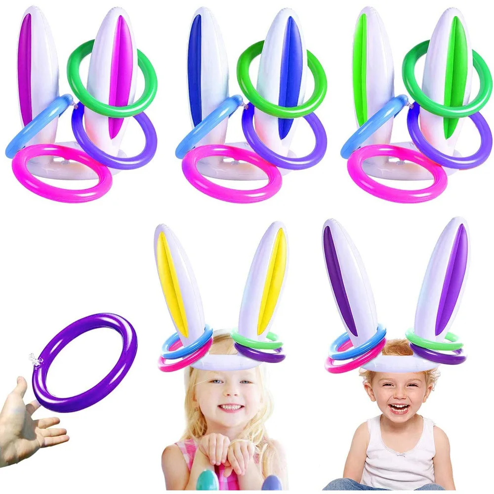 Gioco Lancio Anelli A Forma Di Coniglio – 2 Cappelli Gonfiabili Con 8 Anelli E Pompa, Perfetto Per Feste E Pasqua