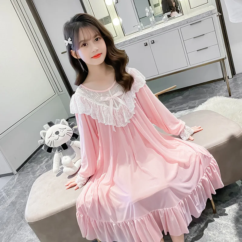 Children Girl Lolita Dress Princess Sleepshirts Lace Ruffle Nightgowns Courtly Style Toddler Kids Night Dress Sleep Loungewear