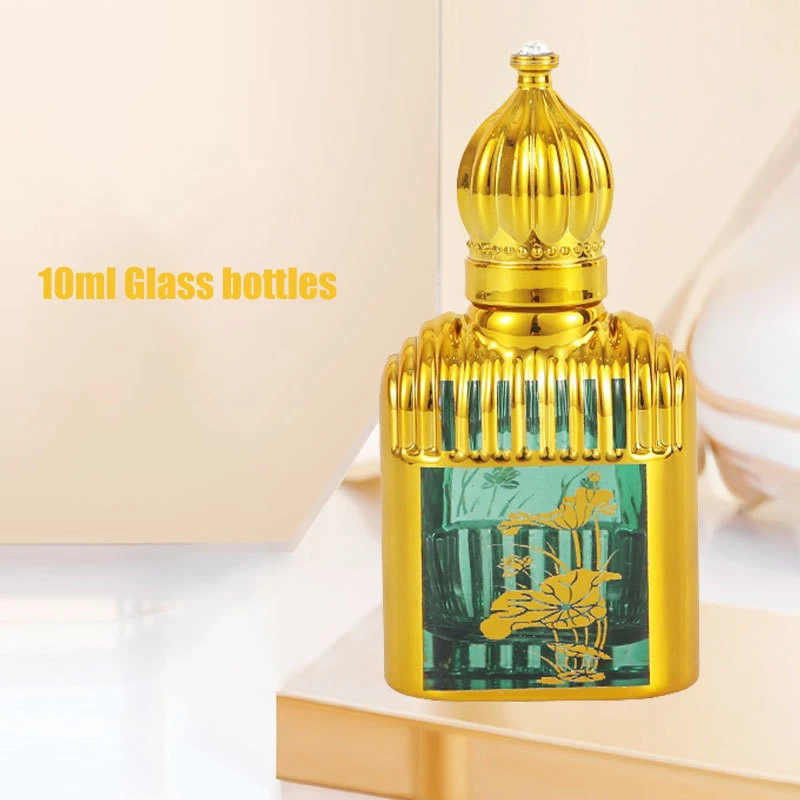Essential Oil Roller Bottle 10ml Mini Gold Crown Shape Perfume Bottling Portable Travel Electroplated Carve Glass Empty Bottle 2