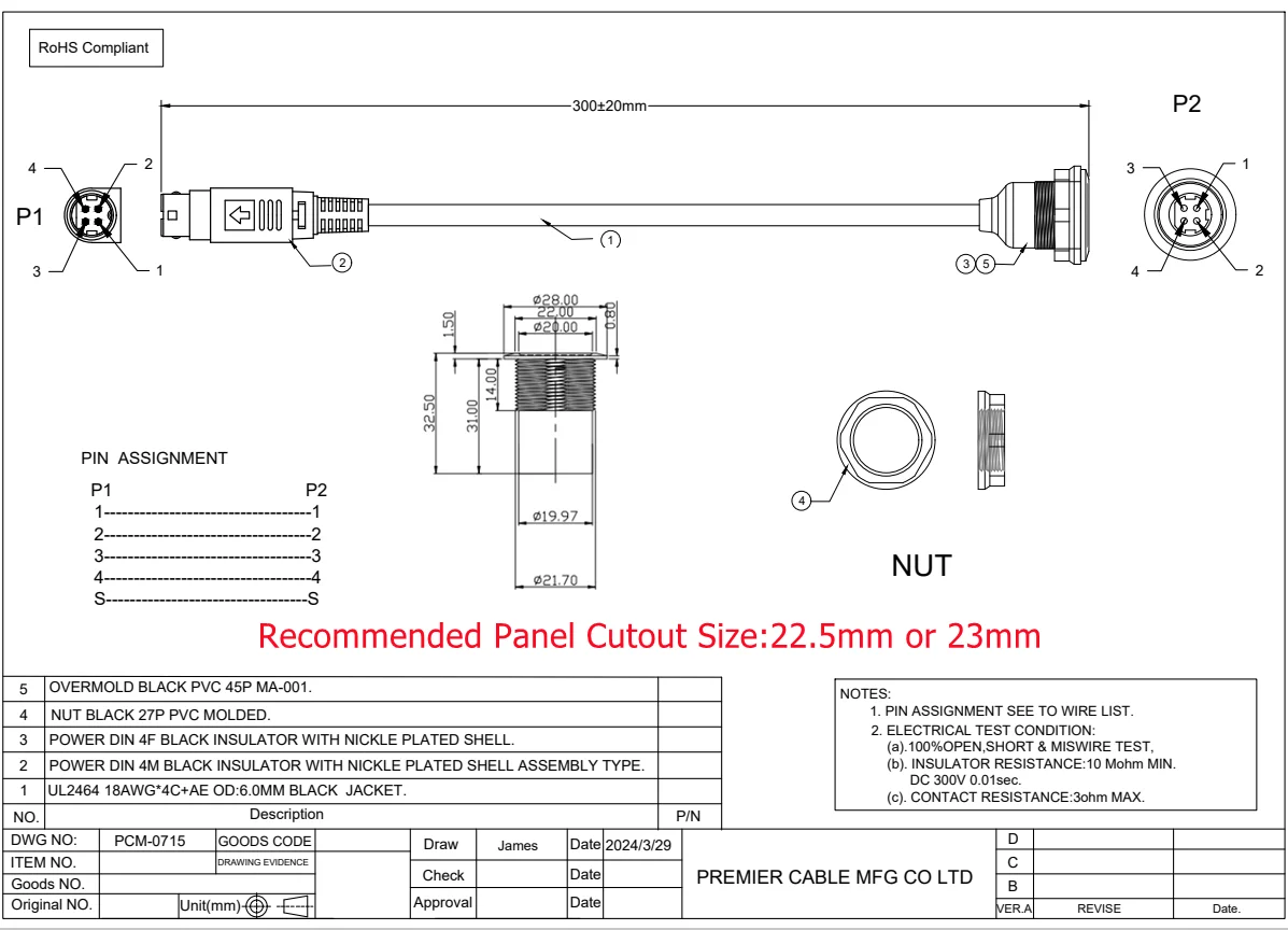 Power DIN 4-Pin Stecker auf Buchse Verlängerungskabel, Einbau-DIN 4-Pin Audiokabel für Verstärker, Mischpult – Detail 9