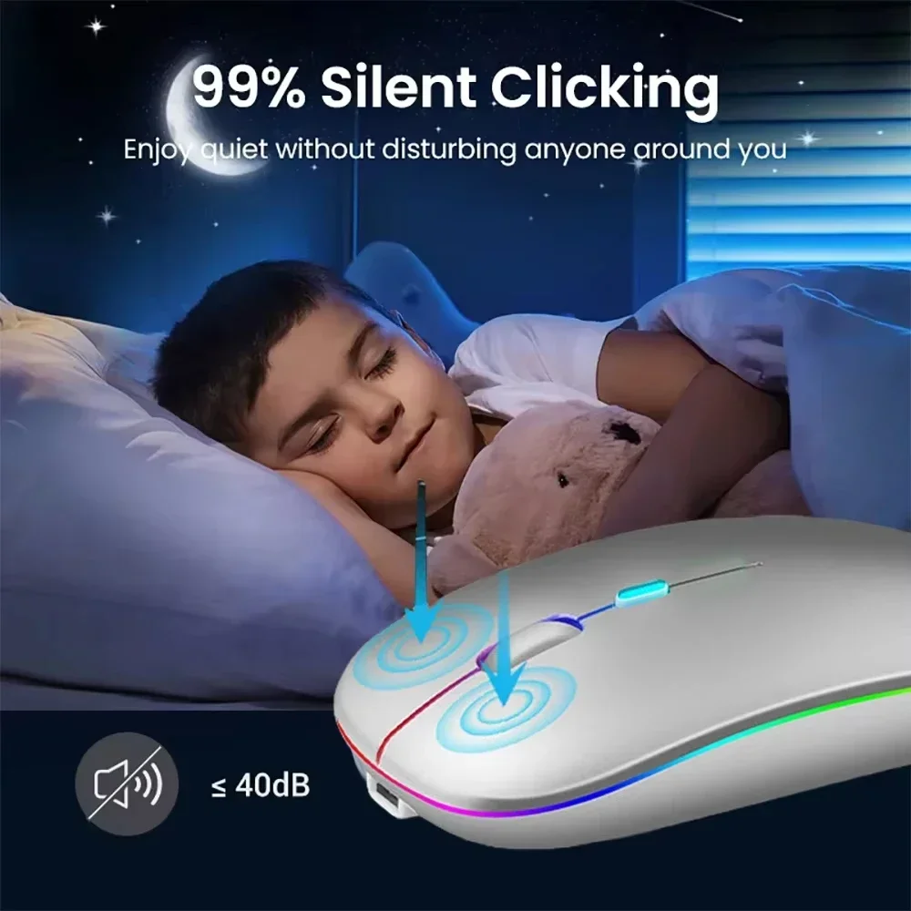 Wireless mouse 2.4G RGB colorful rechargeable silent USB gaming 1600DPI PC laptop Macbook Pro