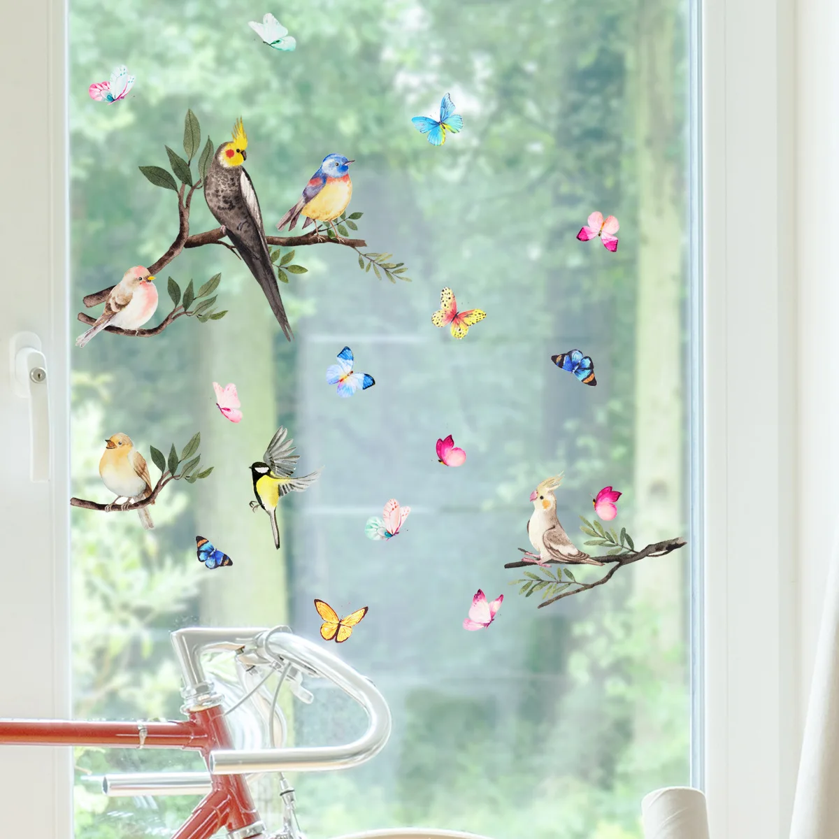 Tree Branch Bird Window Stickers Butterfly Glass Static Cling Films Kids Room Decor No Glue Vinyl Decals