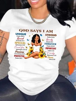 God Says I Am Women's Tee - Inspirational Bible Verse Graphic, Casual White Top 1
