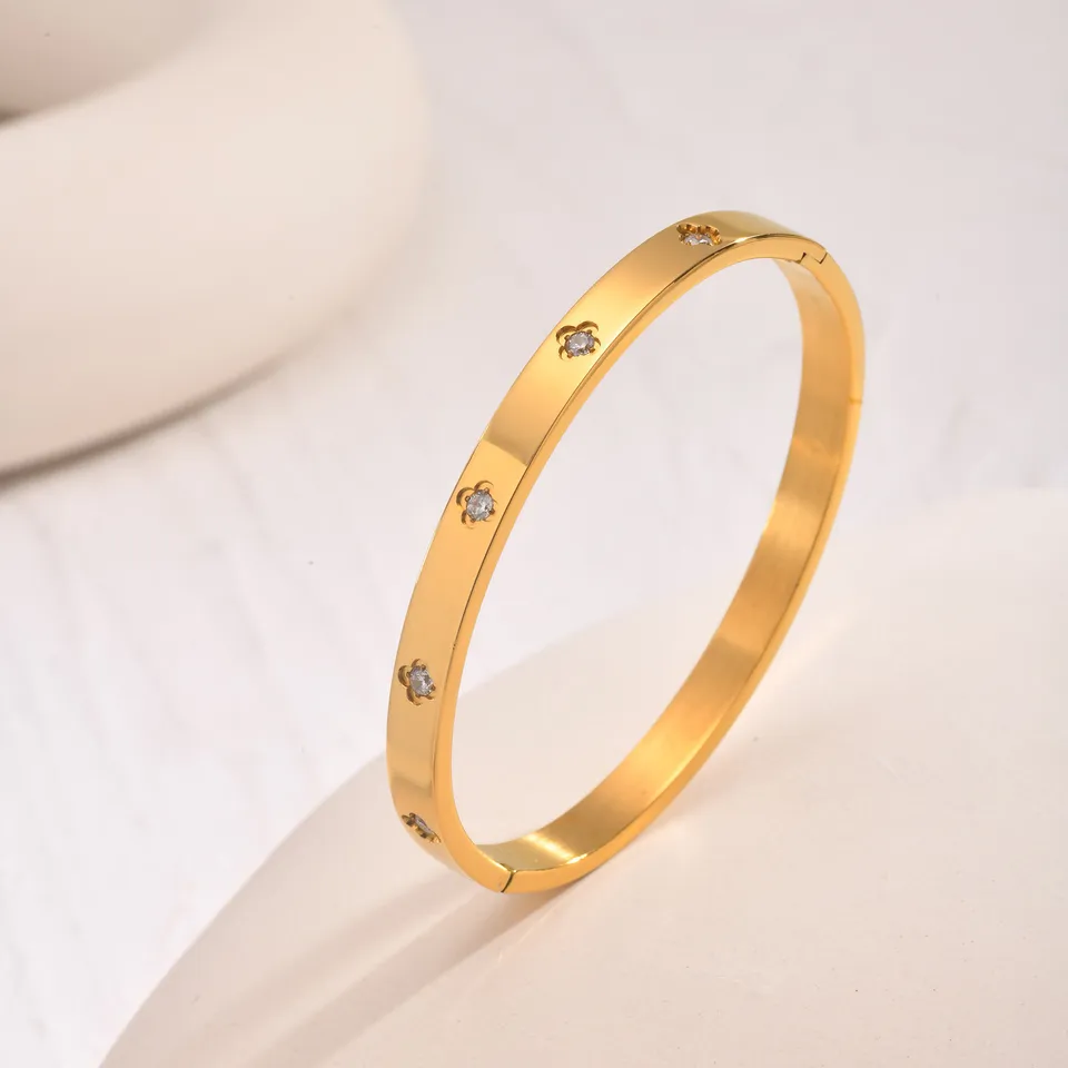 Bracciale Dell'Amicizia Placcato Oro 18K Con Zirconi, In Acciaio Inox 316L, Regalo Per Donne Con Anello Incluso