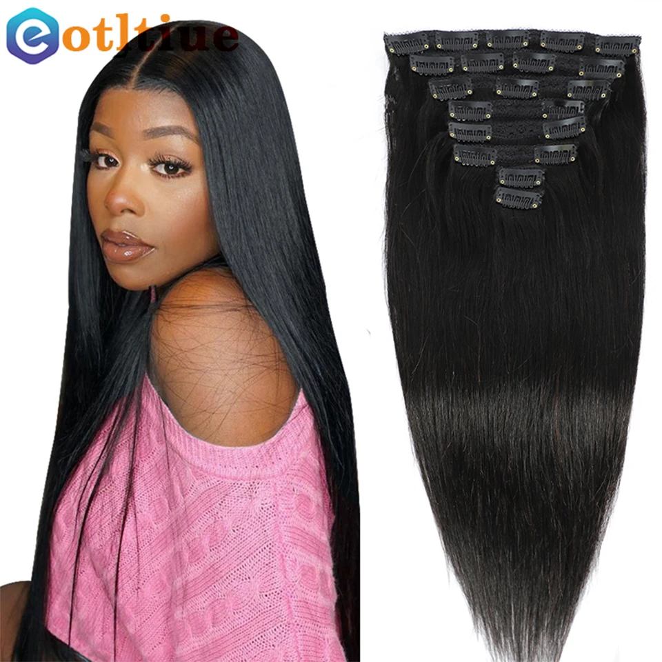 Human Hair Clip In Extension Bone Straight Brazilian Remy Human Hair 8 Pieces/Sets Full Head Clip In Extension Women hair extensions