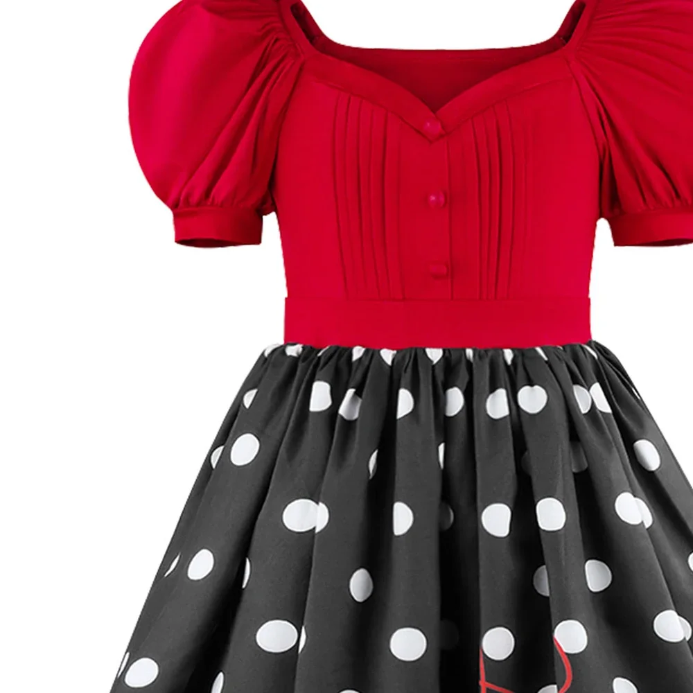 Vintage 1950er Pudelkleid für Mädchen, Sommerliches Polka-Dot-Prinzessinnenkleid mit Schals, Brille und Stirnband, Kinder-Geburtstagskleid – Detail 24
