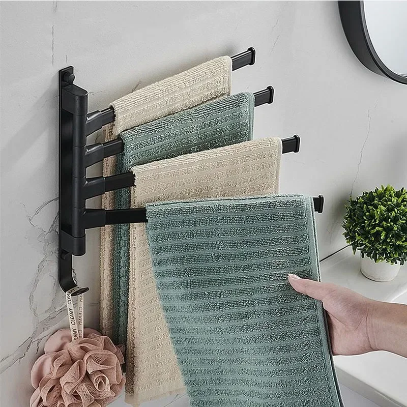 Bathroom Towel Rack Rotatable Towel Holder 2/3/4/5-Bar Hanger Kitchen Shelf Paper Hanging Wall Mounted