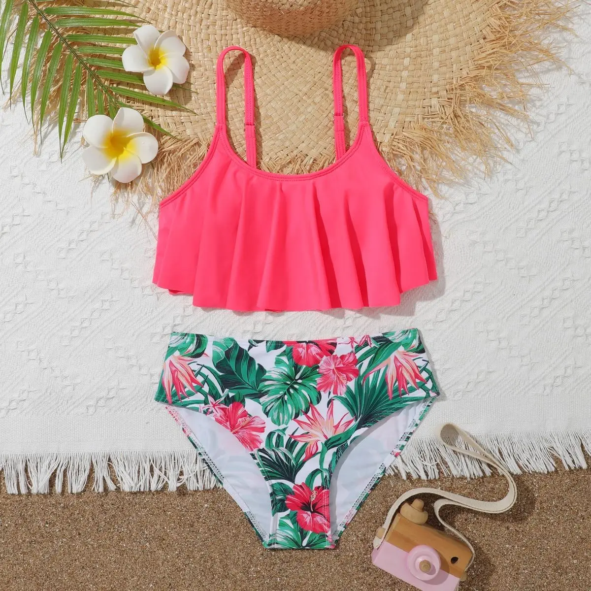 7-12 Anni Ragazze Bambini Vita Alta Volant Costumi Da Bagno Estate Spiaggia Bambini Costume Da Bagno Stampa Biquini Adolescenti Costume Da Bagno Bikin