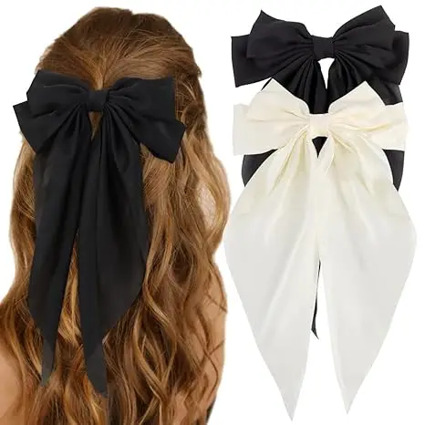 2Pcs Bow Hair Ribbons Soft Fabric Long Tail Design Adorable Dress-up Smooth  Women Girls Hair Ribbon Bow Hair Ties Decor - AliExpress