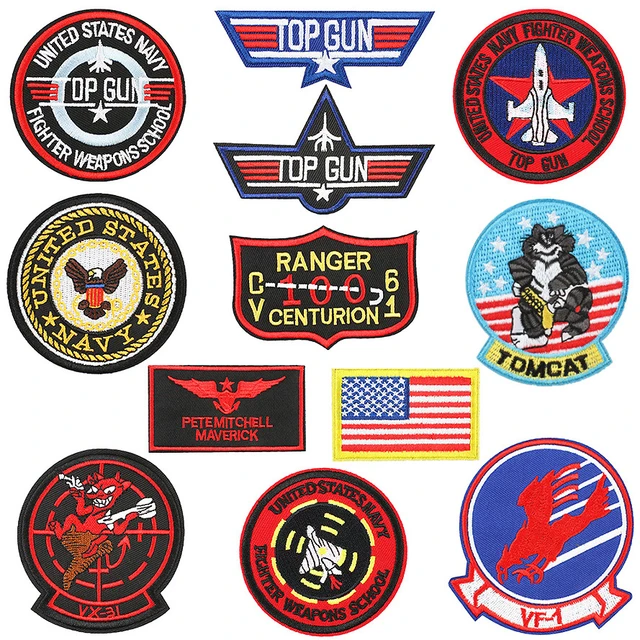 Iron on Patch Movie Top Gun TOP GUN Embroidery Patch US Air Force Badge  Clothing Sticker Embroidered Badge DIY Patches
