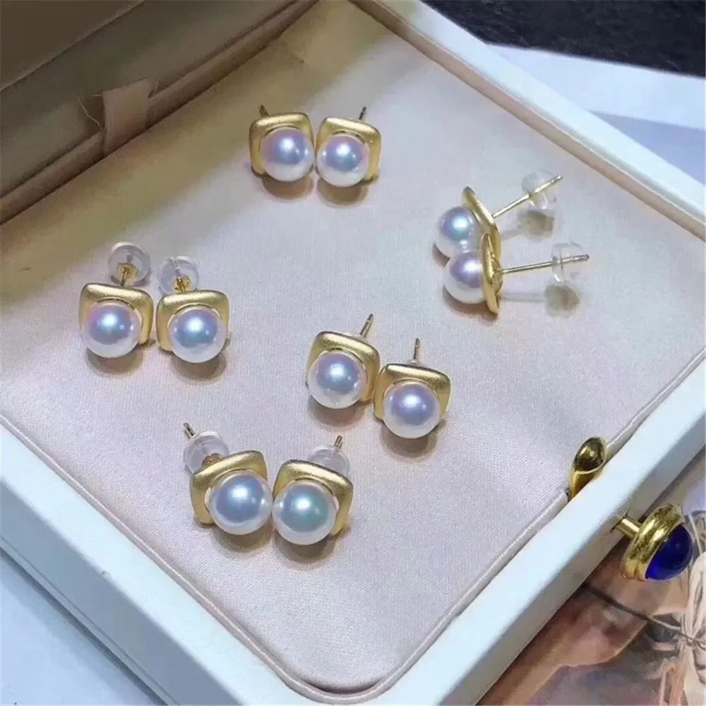 

DIY Pearl Accessories G18K Pearl Jade Stud Earrings Brushed Earrings Fit 6-8mm Round Flat Beads G310