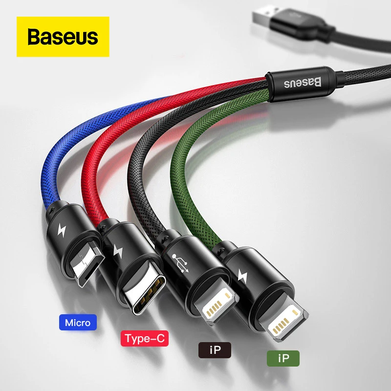 Baseus 3 in 1 USB Cable Type C Cable for Samsung S20 Xiaomi Mi 9 4 in 1 Cable for iPhone 12 X 11 Pro Max Charger Micro USB Cable