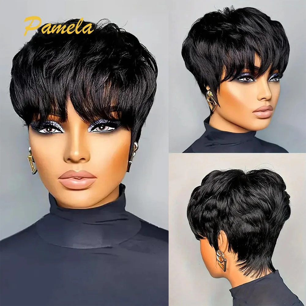 Pixie Cut Wigs for Black Women Short Layered Haircut Pixie Cut Wig Human Hair Full Machine Wigs Glueless Wig For Daily Use