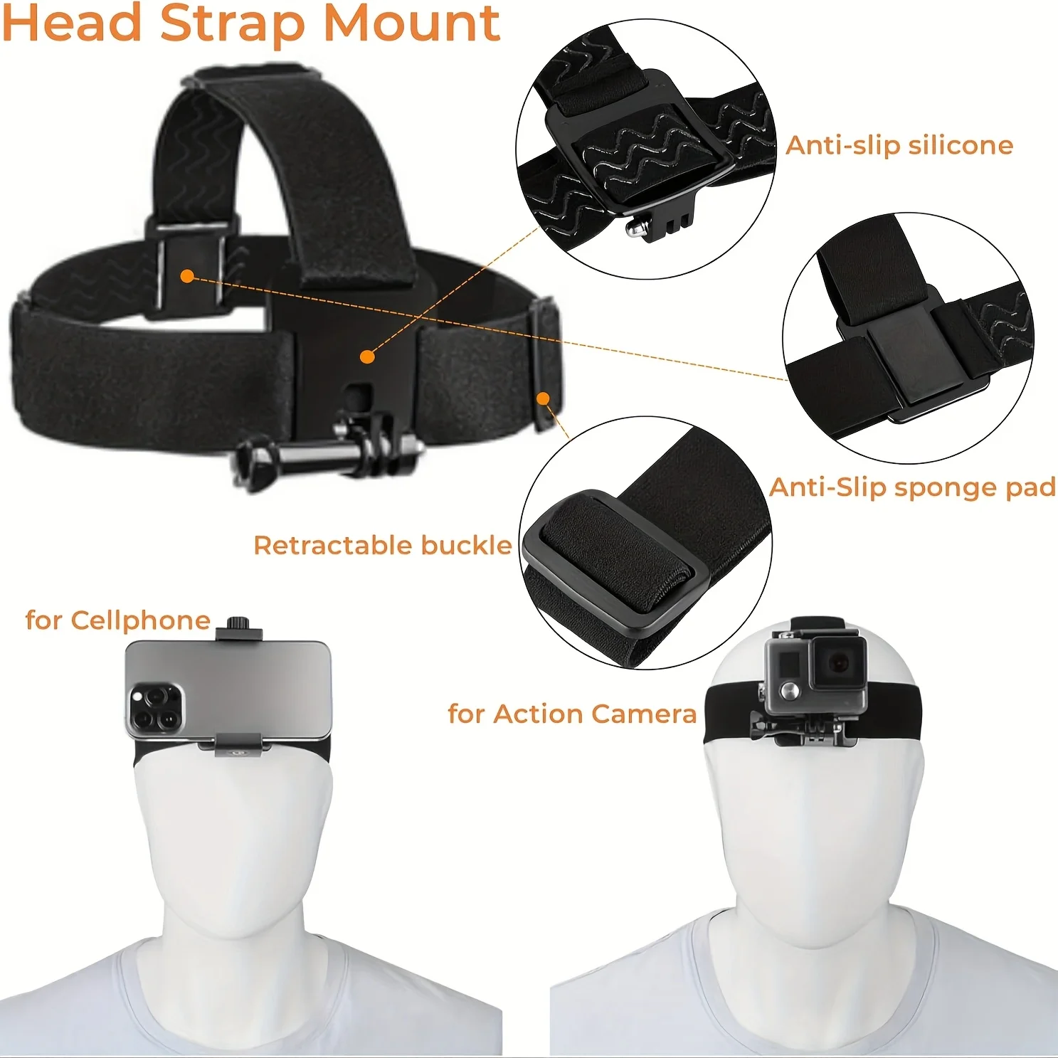 Adjustable Headband And Chest Band Shooting Stand for Mobile Phones And Action Cameras Compatible with GoPro DJI More