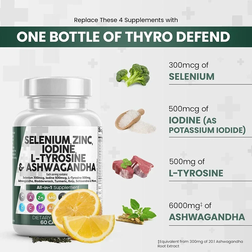 Selenium Zinc Iodine L-tyrosine Capsules Improve Emotional Health Increase Metabolism Relieve Fatigue Thyroid Supplements organic capsules
