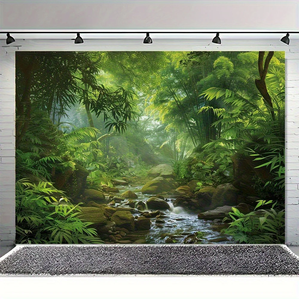 1 Stück, 2D-Flachbanner mit üppigem grünem Wald und Bachmotiv, eine vielseitige saisonale Dekoration, geeignet für den Innen- und Außenbereich, wsj – Detail 2