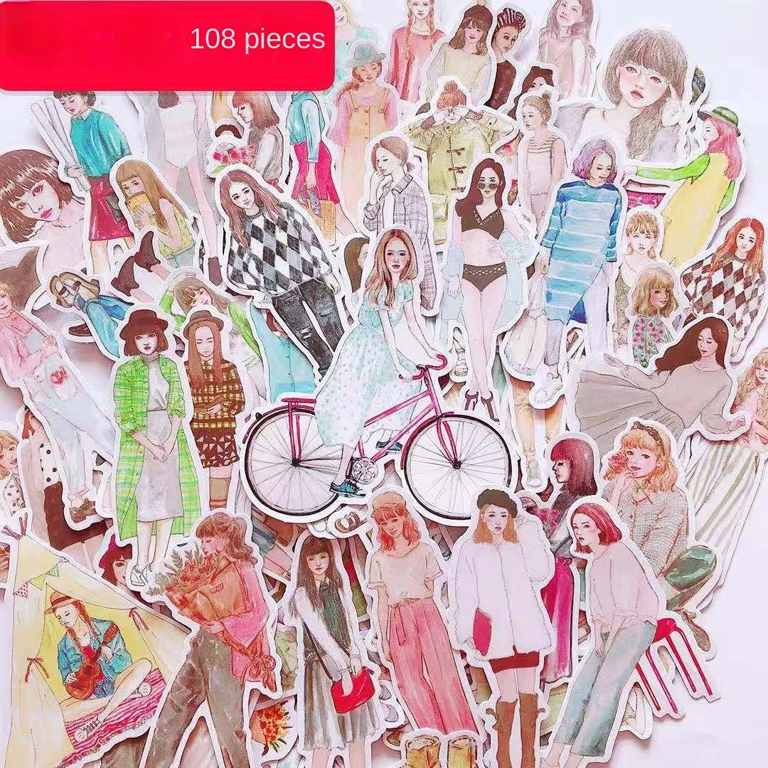 

108pcs Cute Mori Girls Dress Diary Stickers Graffiti Decals Laptop Phone Guitar Luggage Skateboard Waterproof Sticker Kid Toy