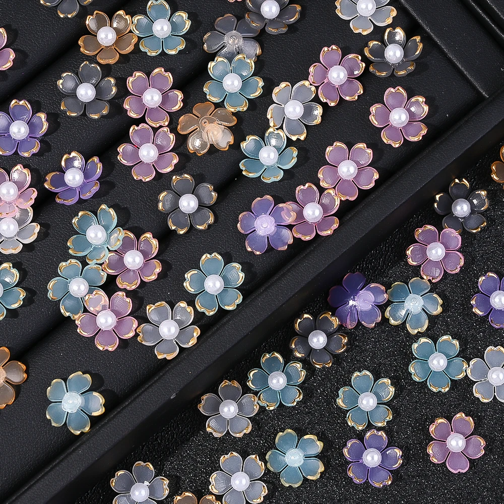 30 Stück 15 mm bunte Acryl-Patchperlen mit goldenem Rand, Blumen-Perlen für Kopfschmuck, Haarschmuck, DIY-Schmuckherstellungszubehör – Detail 10