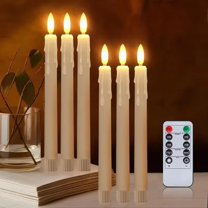 LED Flameless Flickering Taper Candles with Remote Control Candle Battery Flame Handheld Candlesticks Tears Long Candle Lamp