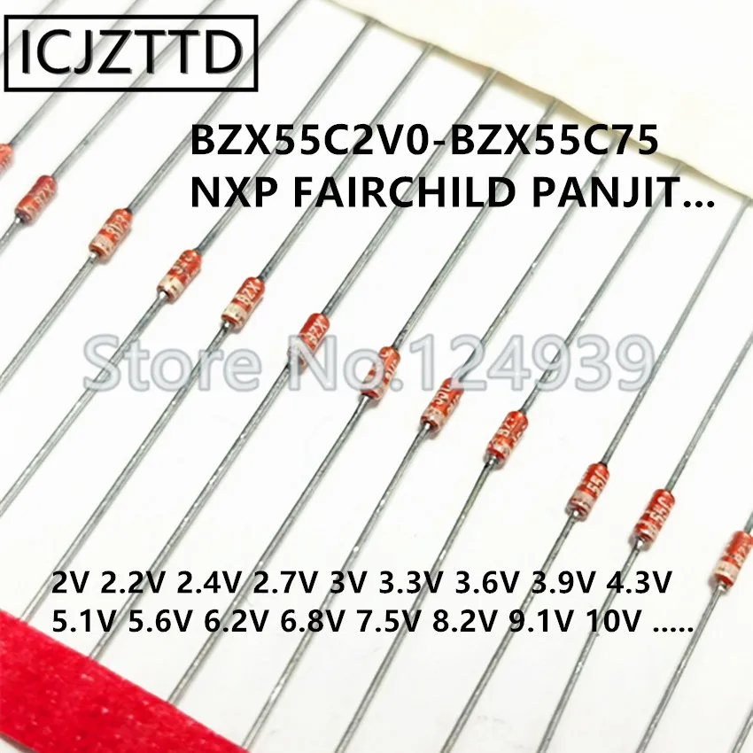 

1000pcs BZX55C2V4 2.4V 2.7V 3V 3.3V 3.6V 3.9V 4.3V 4.7V 5.1V 5.6V 6.2V 6.8V 7.5V 8.2V 9.1V 10V 11V 12V 13V 15V 16V 18V 0.5W DO35