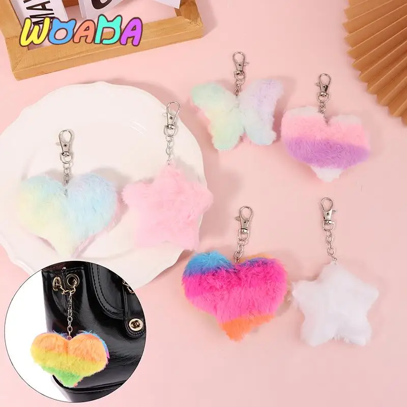 

Cute Butterfly Plush Key Chain Rainbow Heart Pendant Star Key Ring Backpack Car Charms Decoration Bag Accessories