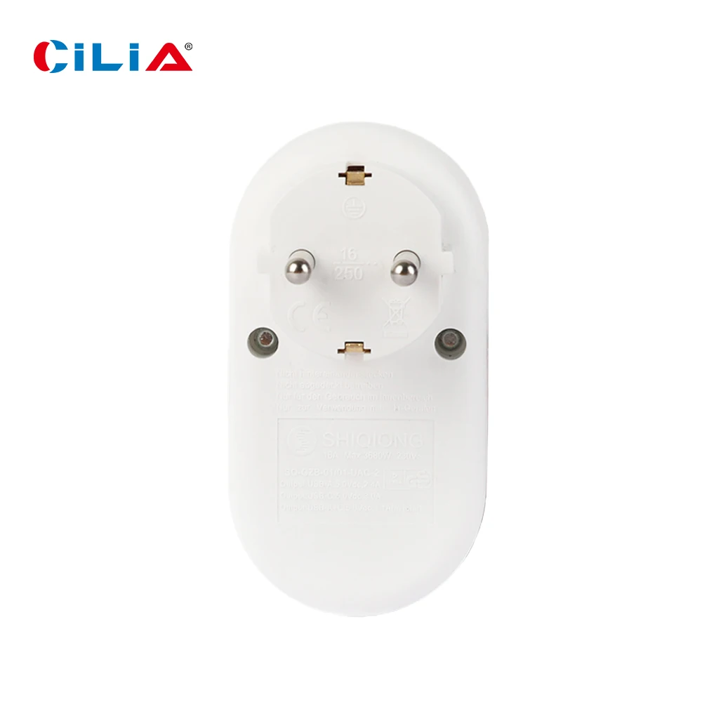 European Multi-Functional Wall Plug with USB and Type-C Interface, 2-Hole Grounding Socket