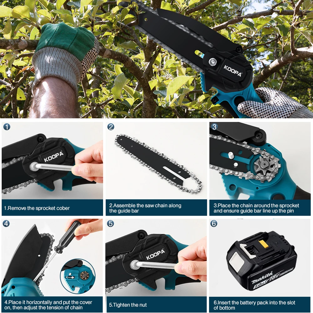 Mini Chainsaw for Makita 18v (No Battery) Woodworking with Small Handheld Electric 6-inch Logging Sawzall Mini Portable Chainsaw 5