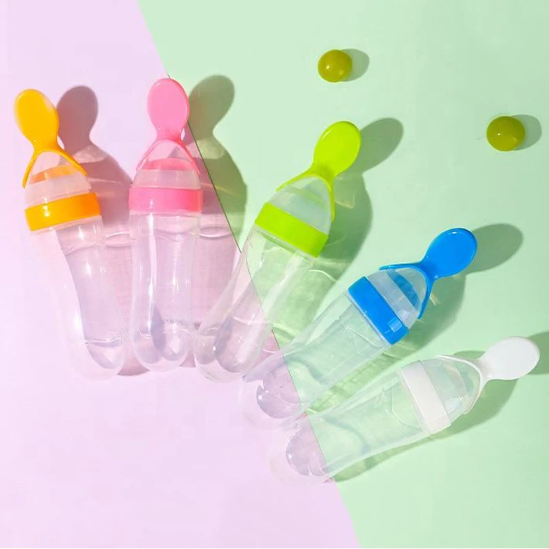 Squeezing Feeding Bottle Silicone Newborn Baby Training Rice Spoon Infant Cereal Food Supplement Feeder Safe Tableware Tools 6