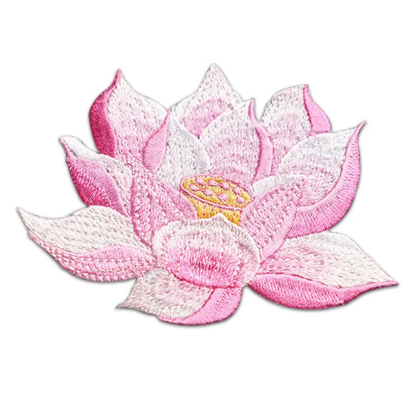 5pcs Embroidery Lutus 9.5x6.5cm Iron-on fabric patch Chinese artist For decorate cloth Fans T-shirt Jeans Handcraft gift pack