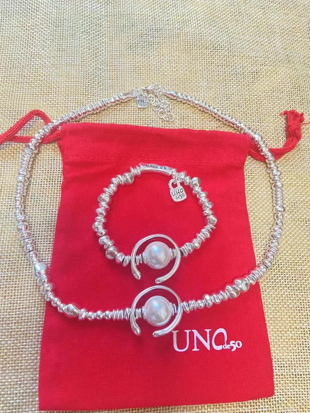 Pearl Moon Shape Alloy Spain UNO de 50 Necklace For Women Vintage Fashion Party Wedding Necklace Collar Jewelry Girls Gift