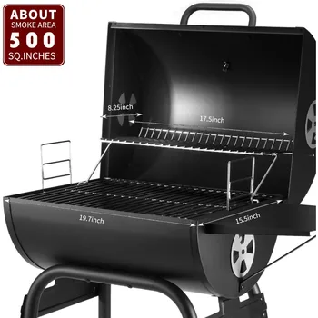 Charcoal Grills Outdoor BBQ Grill, Barrel Charcoal Grill with Side Table, with Nearly 500 Sq.In. Cooking Grid Area, Outdoor Back 2