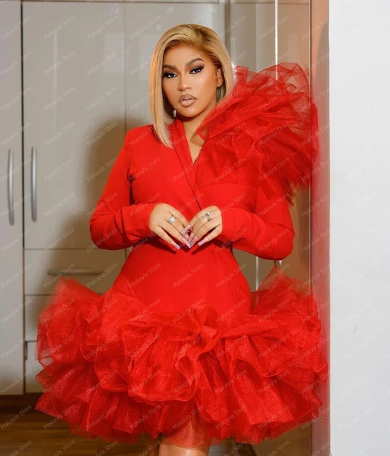 Extra Puffy Red Tulle Prom Dresses Aso Ebi Style Puffy Shoulder Ruffles  Ball Gown Long Evening Dressing Gowns - Evening Dresses - AliExpress