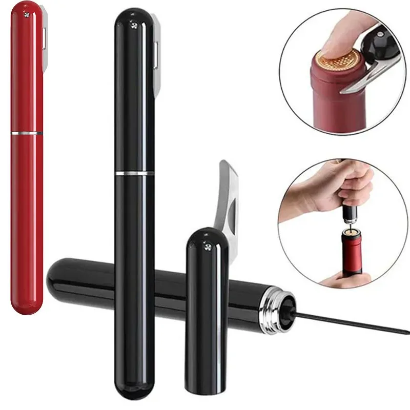 

Portable Safety Stainless Steel Needle Wine Bottle Opener With Foil Knife Pen Shape Air Pressure Opener Kitchen Accessories