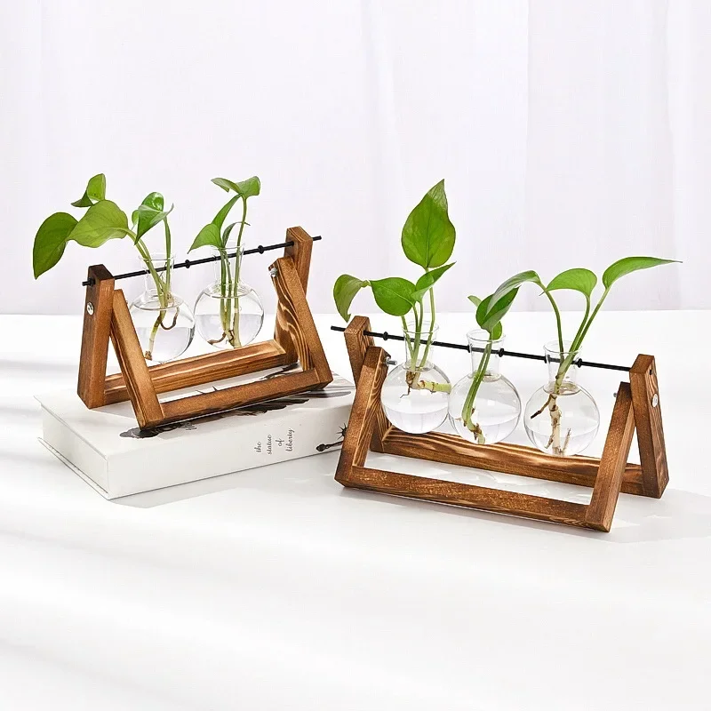 

Креативная деревянная рамка, ваза из стекла для гидропонных растений, маленький контейнер с зеленым ананасом, украшение для дома, настольное украшение
