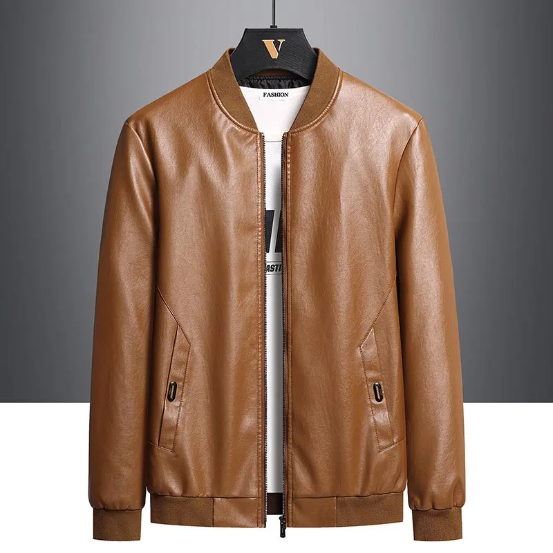 [Big size]Youth Spring And Autumn Casual Collar Straight Hem Zipper No Hooded Leather Clothes