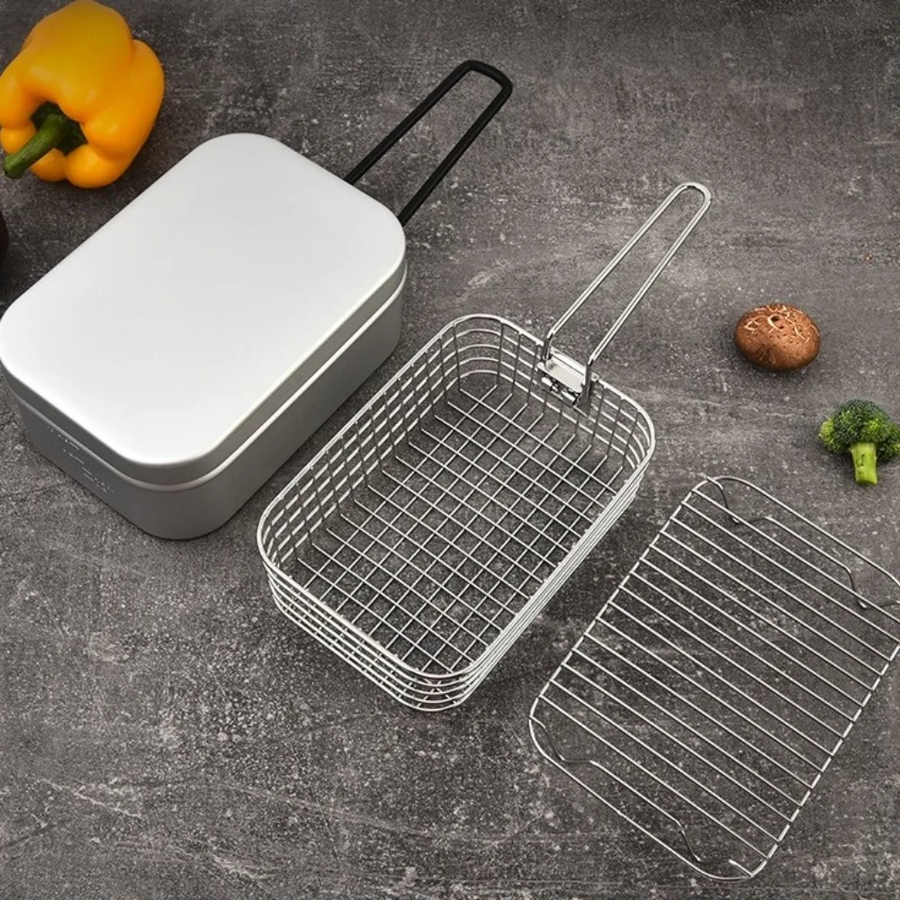 304 Stainless Steel Fried Net Basket Folding Portable Picnic Lunch Box Easy To Clean Multifunctional Frying Basket