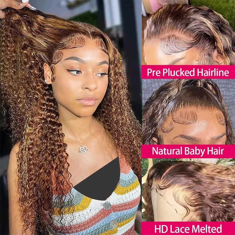 Wiggogo 13x6 Highlight Curly Lace Front Human Hair Wig 13X4 Loose Deep Wave Frontal Wig Ombre Colored 30 Inch Hd Lace Wigs