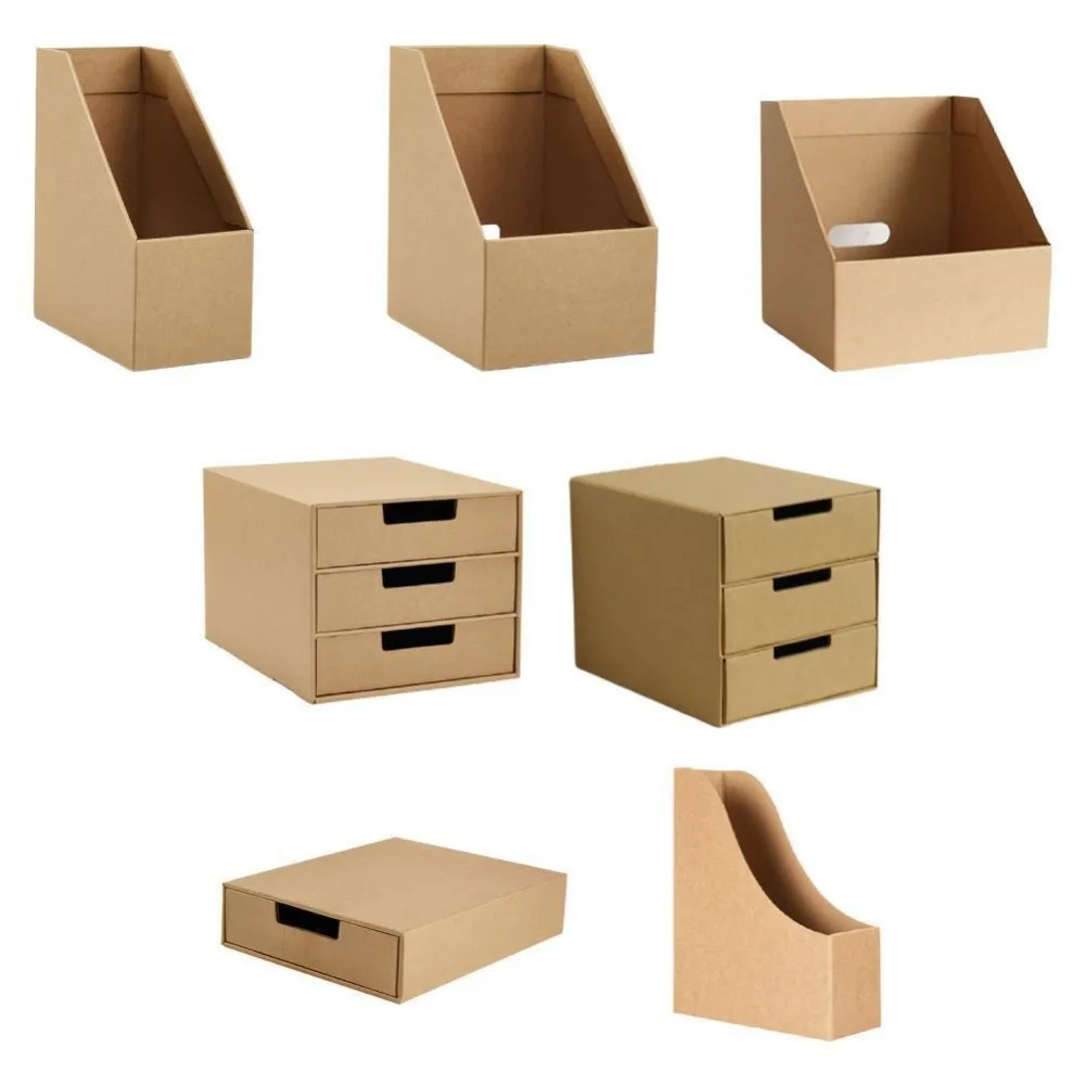 Desktop Bins Paper Storage Box Removable Compartments Office Stationery Box Storage Classification Kraft Paper
