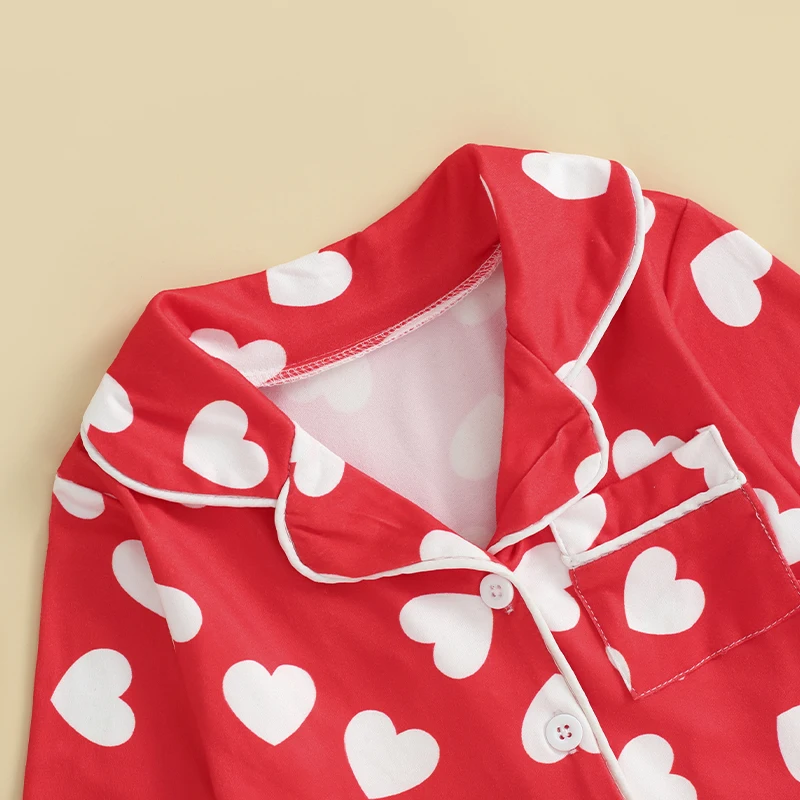 Long Sleeve Baby Boys Girls Sleepwear Pajamas Jumpsuits Lapel Collar Heart Print Button Up Rompers Newborn Loungewear Clothes