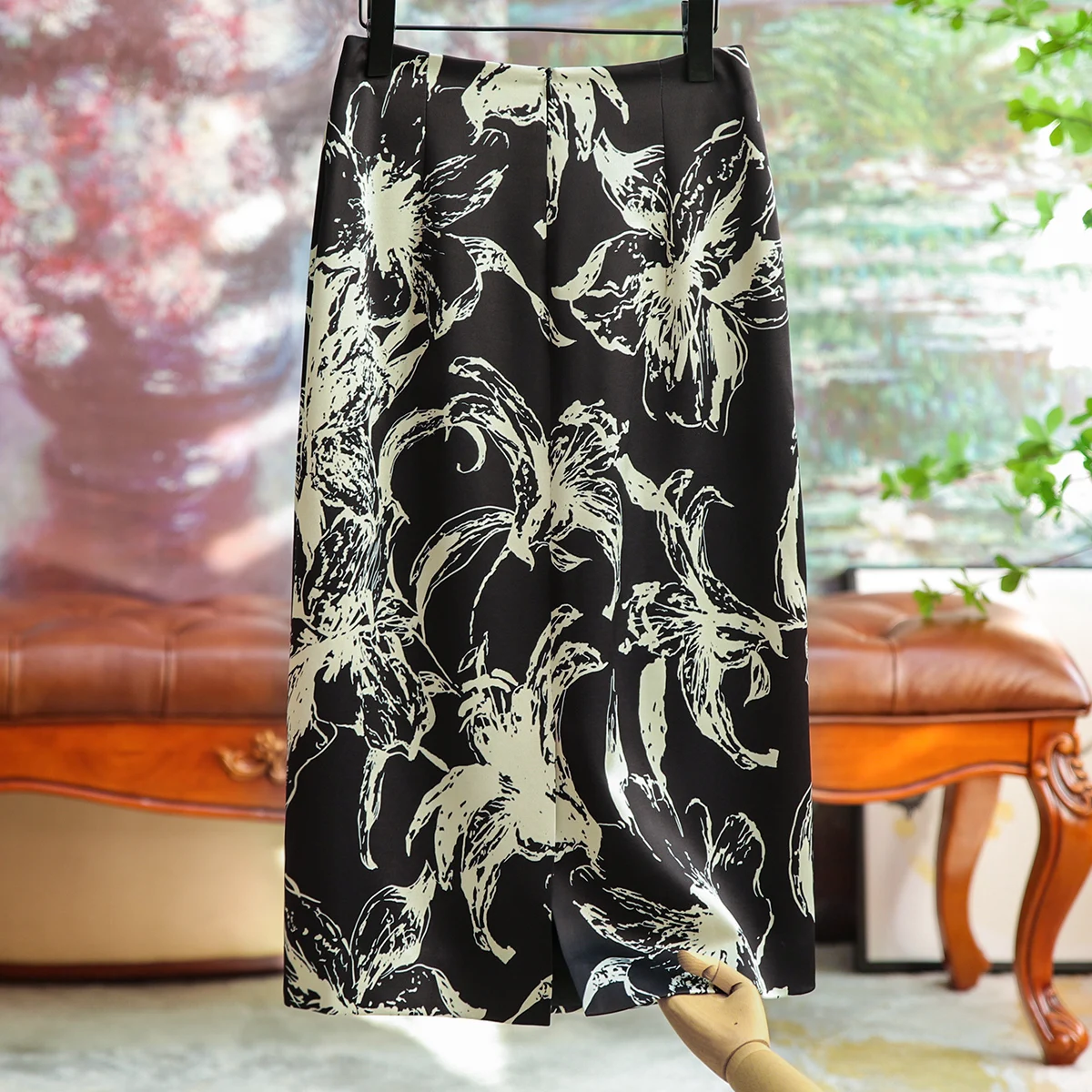 

High Quality Acetate Black High Waisted Straight Package Hip Midi Long Halter Women's Midi Long Skirt Commuter Formal Fall New