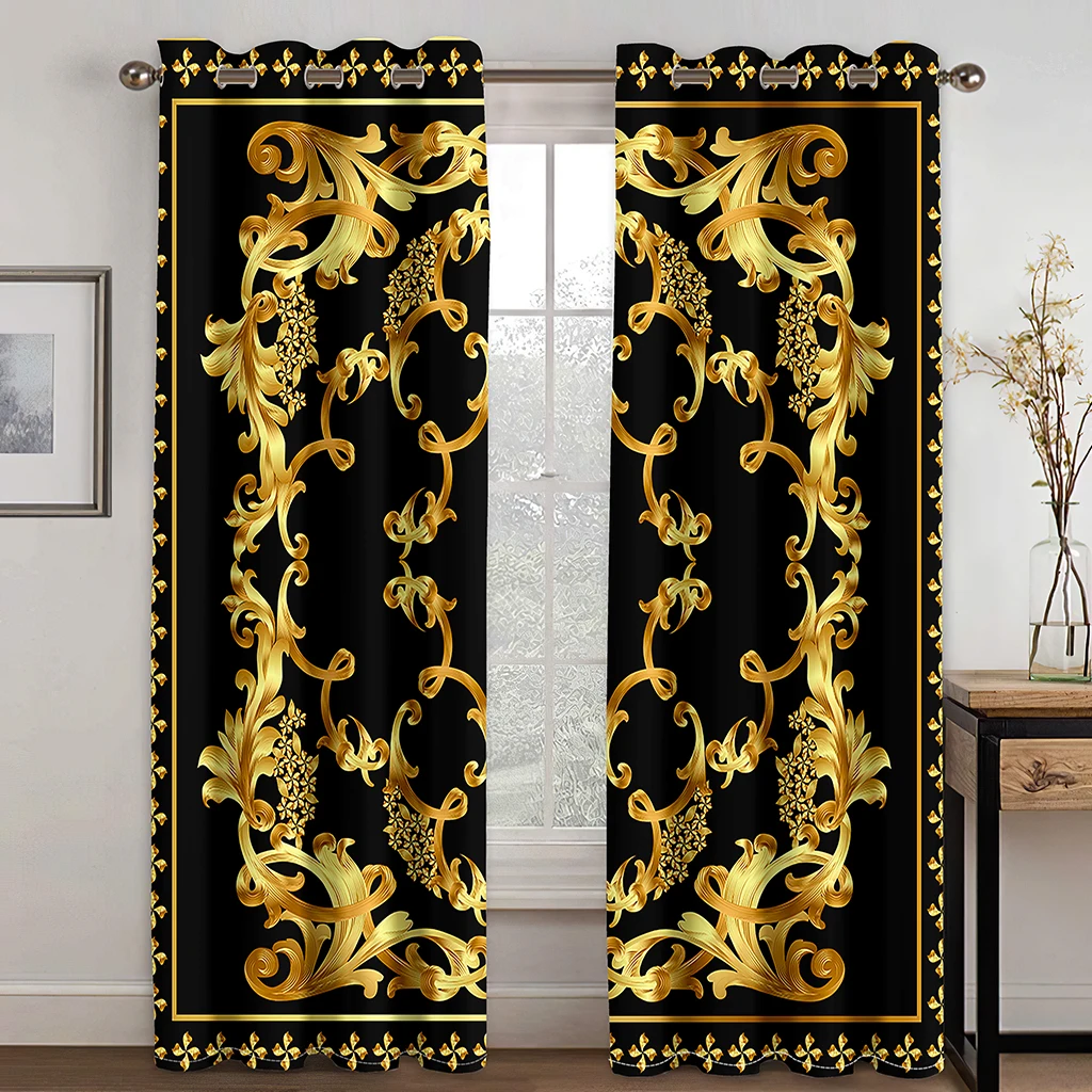 

Gold Black Cheap Luxury Brands Design Modern Thick Blackout Curtains for Living Room Bedroom Window Decor Free Shipping 2 Panels