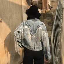  woman denim coat women's jackets jean sequins bling coats and jackets women  dropshipping sacos de mujer de vestir denim jacket 