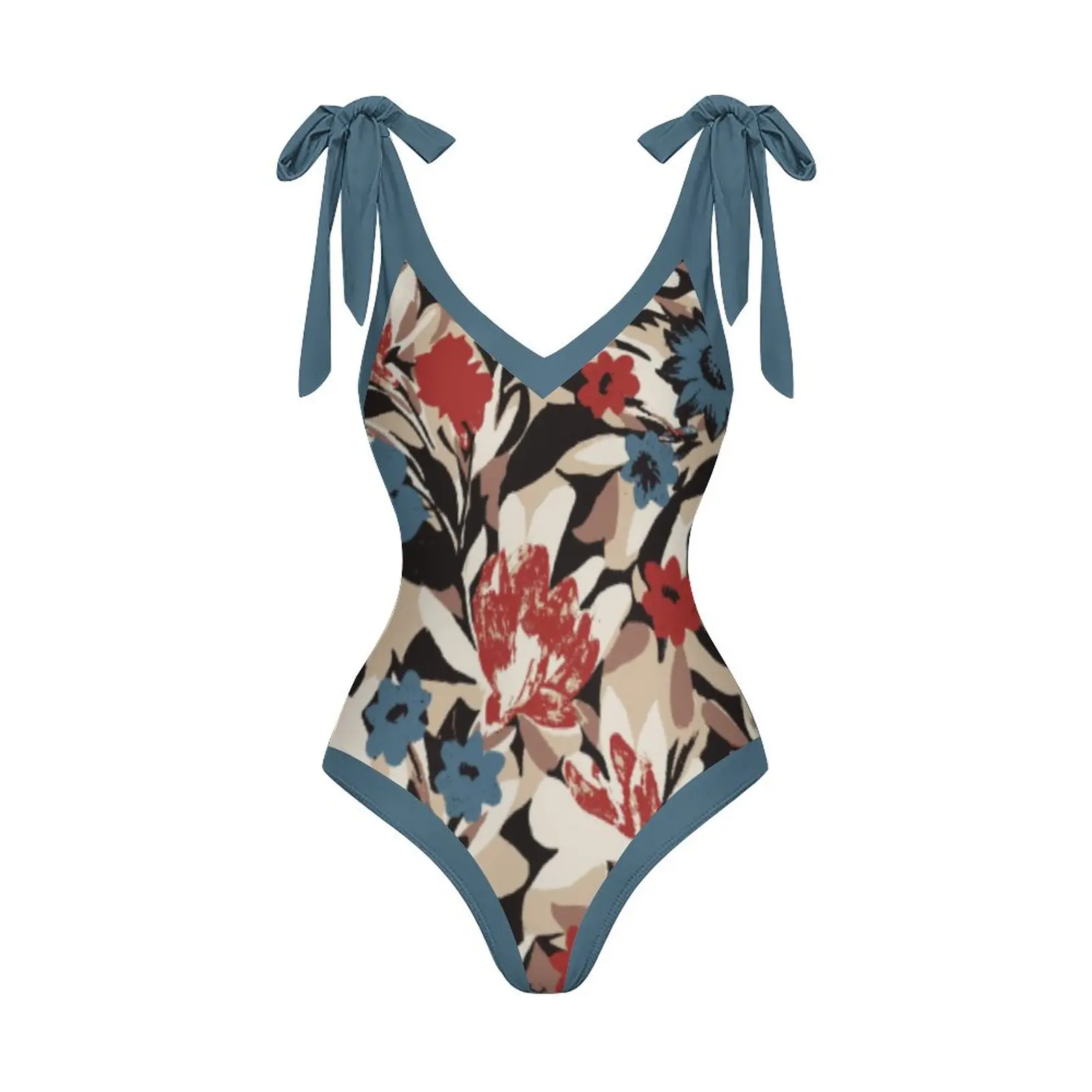 V Neck Women's Swimwear One Piece Swimsuit and Cover Up Floral Print Beach Wear Backless Bathing Suits New Sexy Fashion 2023
