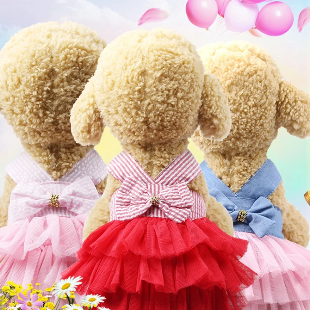 Dog Princess Dresses Puppy Bow Knot Dress Pet Tutu Dresses Striped Mesh Puppy Cat Princess Summer Dresses for Small Medium Cat 2